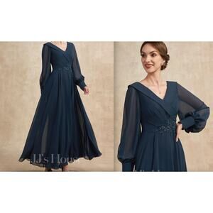 NWOT‎ MOTHER OF THE BRIDE BLUE JJS HOUSE APPLIQUE DRESS GOWN